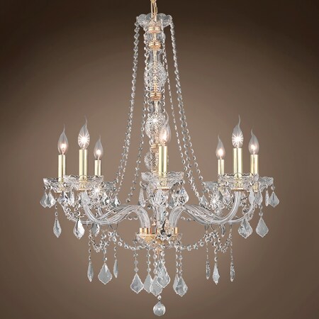 Joshua Marshal Elizabeth 8 Light 28" Gold Chandelier with Clear Asfour Crystal & Led Bulb